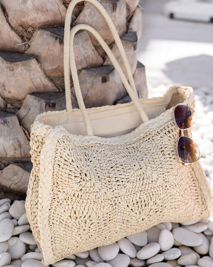 Quilted Straw Tote in Natural