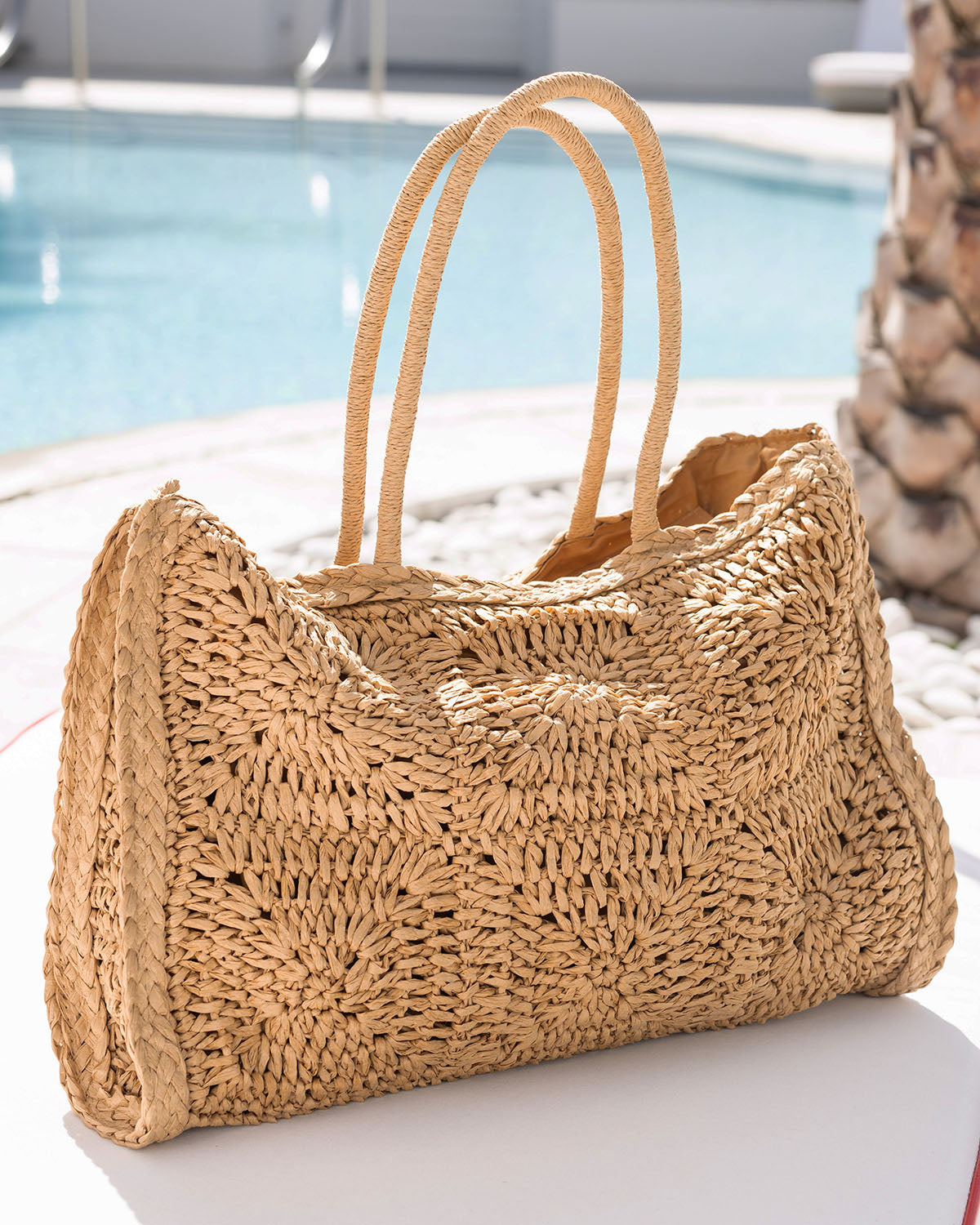 Quilted Straw Tote in Tan