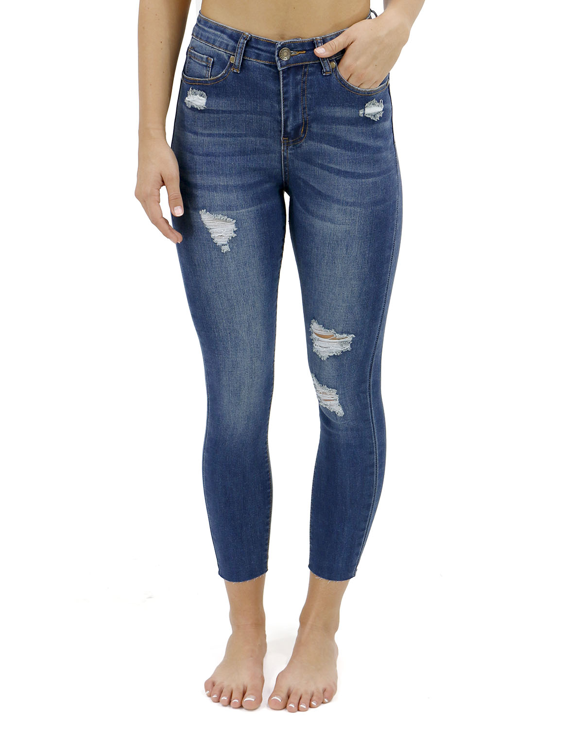 Cropped on sale ripped jeans