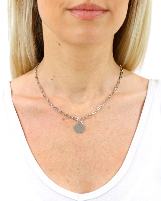 Ring & Bar Pendant Necklace in Silver