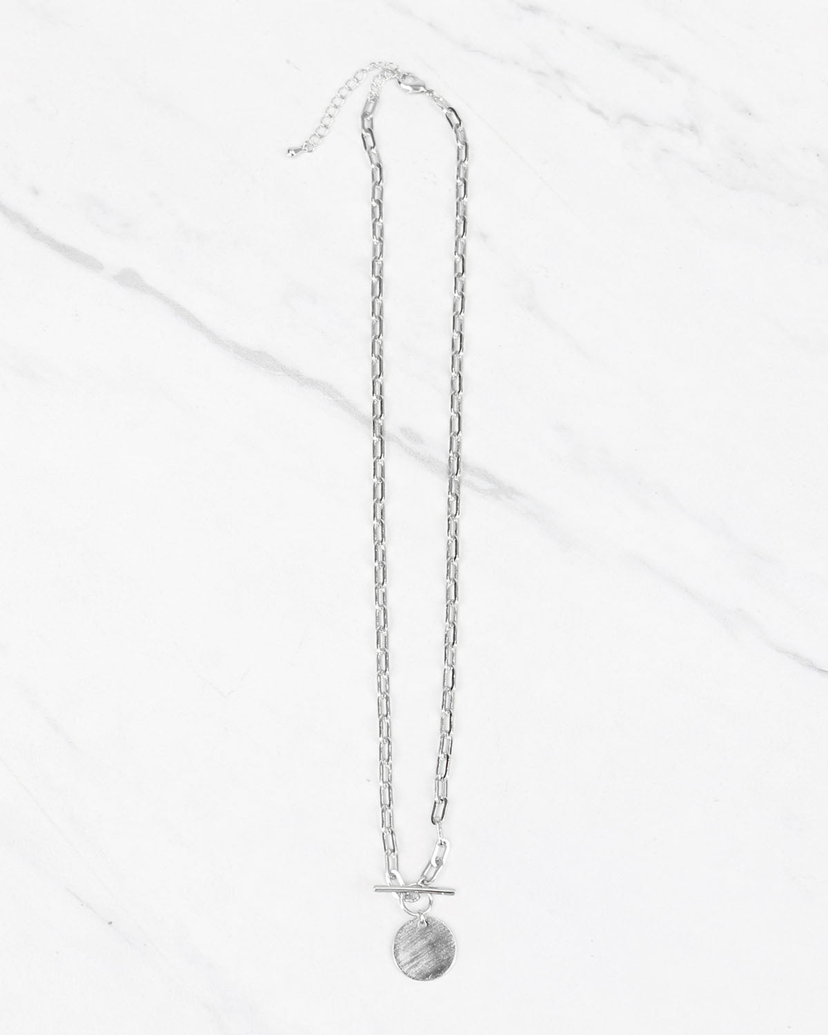Ring & Bar Pendant Necklace in Silver