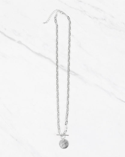 Ring & Bar Pendant Necklace in Silver