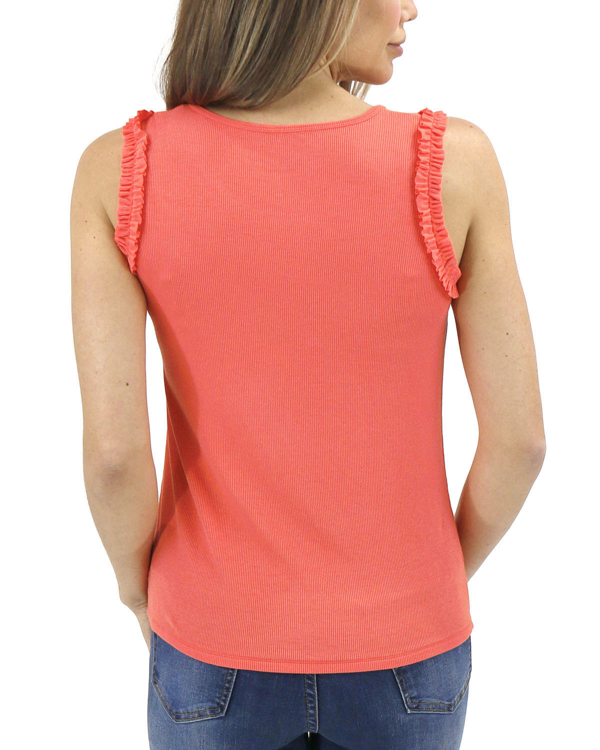 Ruffle & Ribbed Tank in Apricot