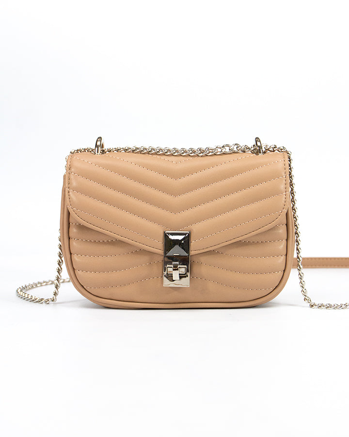 Quilted Metal Accent Bag in Nude