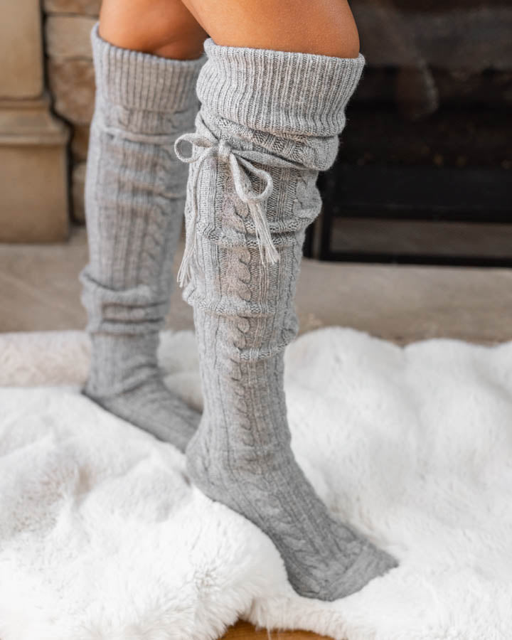 Alpine Thigh High Boot Socks in Light Grey - Grace and Lace