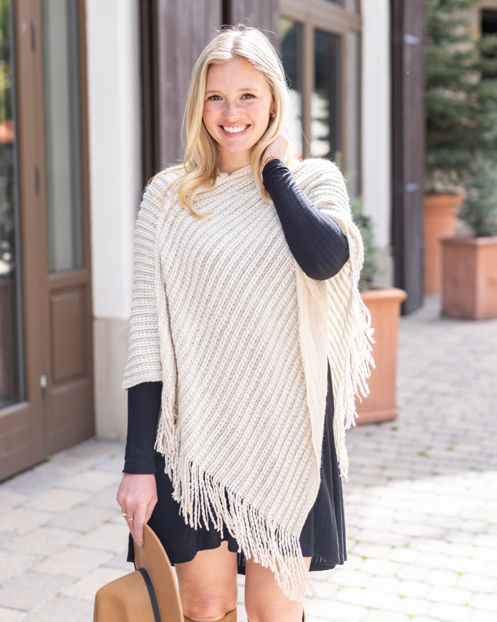 Angled Knit Poncho in Ivory - FINAL SALE