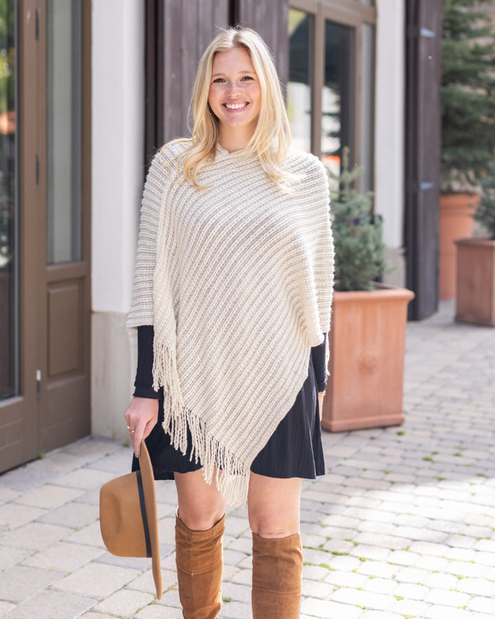 Angled Knit Poncho in Ivory - FINAL SALE