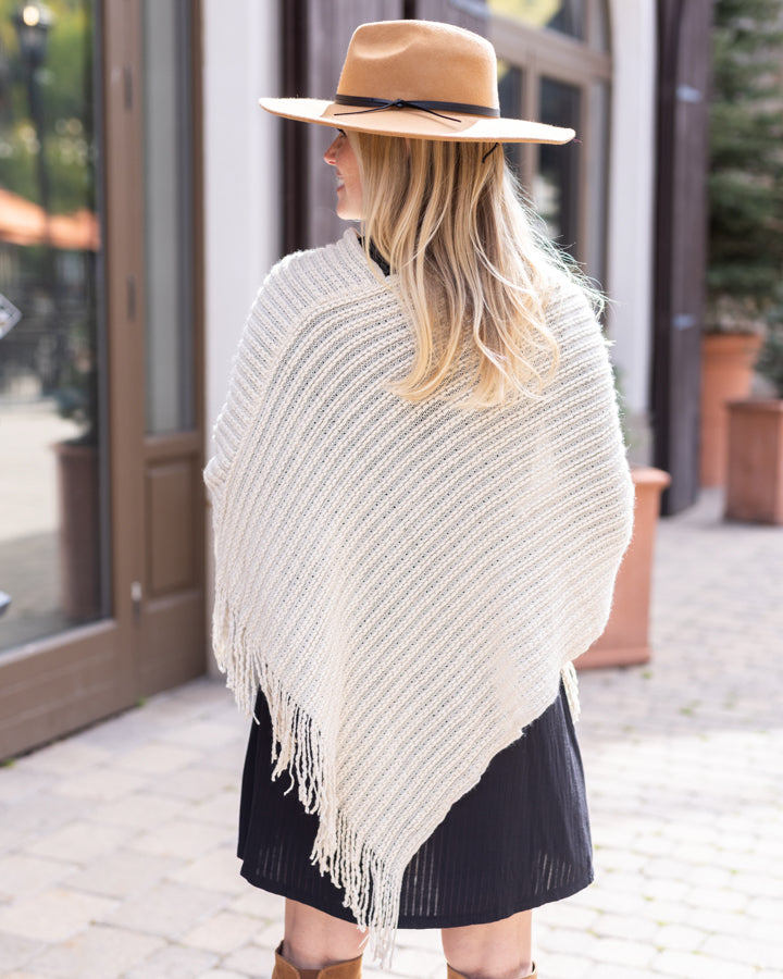 Angled Knit Poncho in Ivory - FINAL SALE