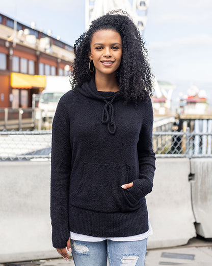 Bambü Hooded Cowl Pullover in Black