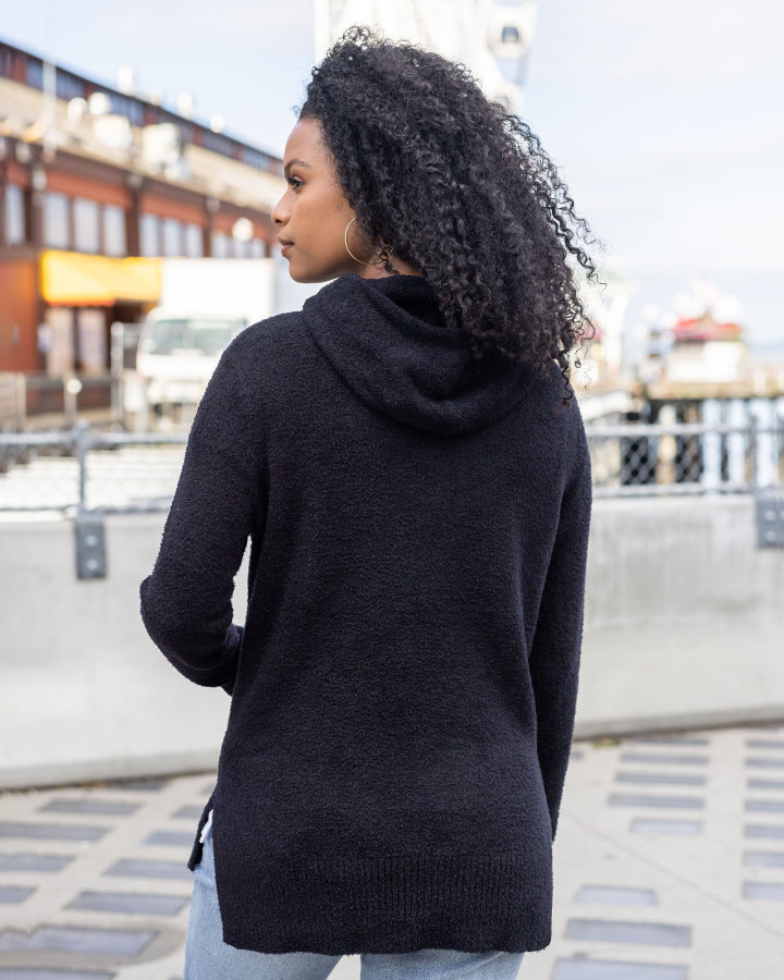 Bambü Hooded Cowl Pullover in Black