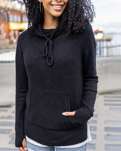 Bambü Hooded Cowl Pullover in Black
