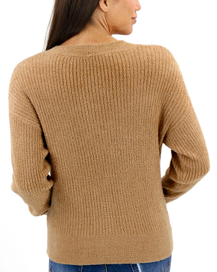 Bambü Ribbed Button Cardigan in Camel