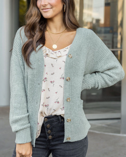 Bambü Ribbed Button Cardigan in Mist