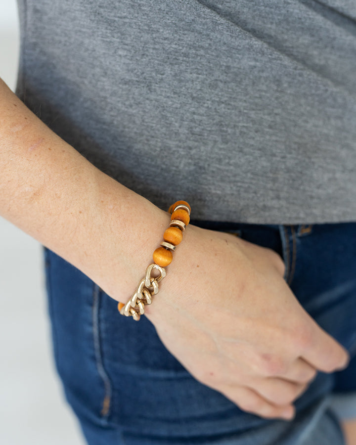 front view of beaded chain bracelet in chestnut