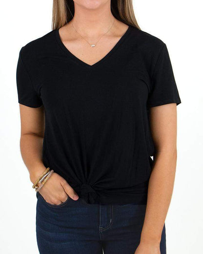 front view of black perfect v-neck tee