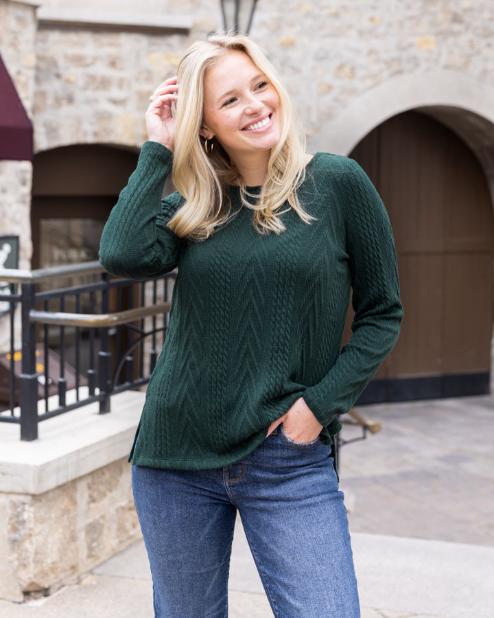 Cable Knit Fashion Top in Pine