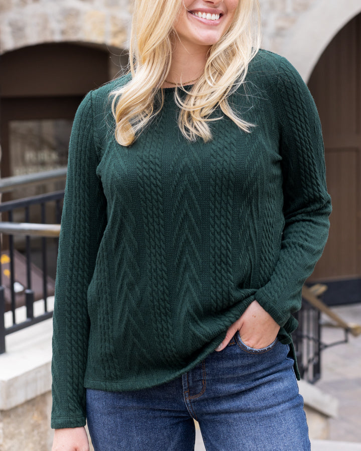 Cable Knit Fashion Top in pine - Grace and Lace