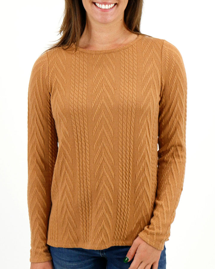 Cable Knit Fashion Sweater in Caramel