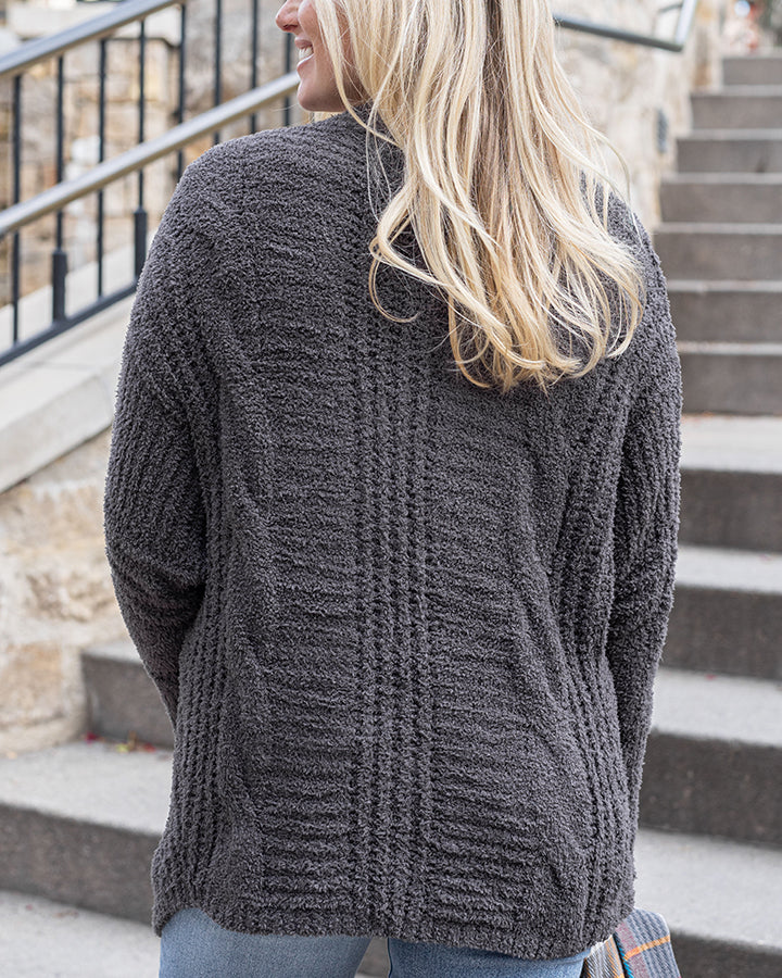 Cabled Cloud Cocoon Cardi in Graphite - FINAL SALE