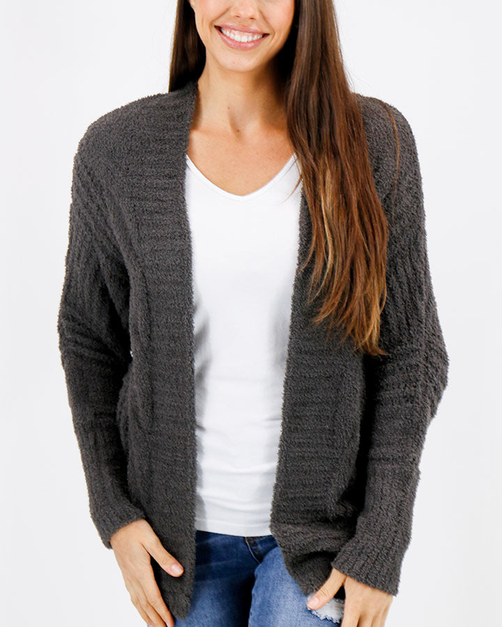 Cabled Cloud Cocoon Cardi in Graphite - FINAL SALE