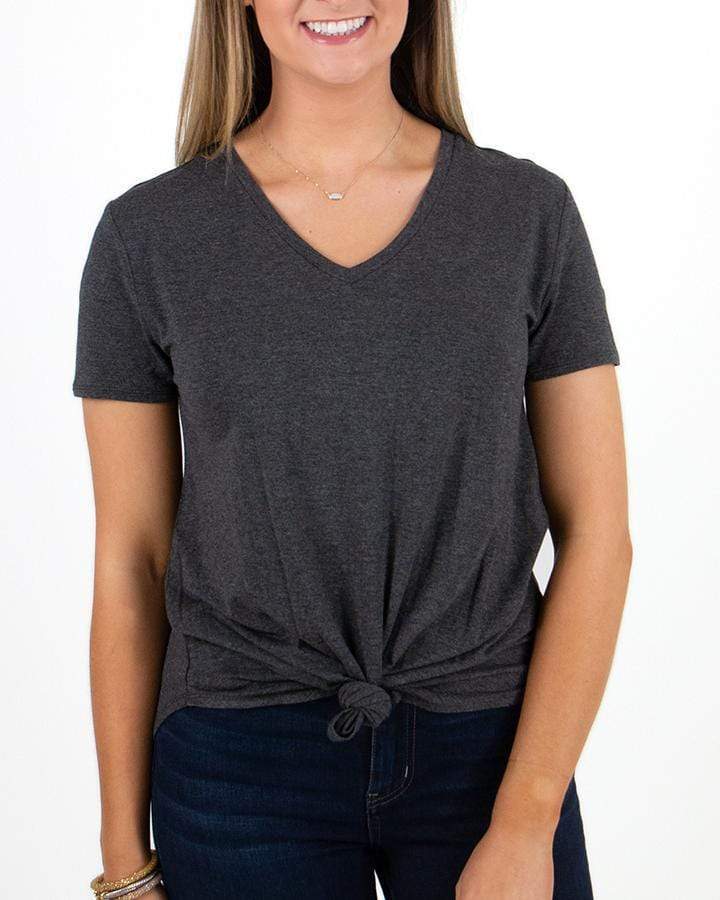 Perfect V-Neck Tee in Solids - Charcoal / XXS