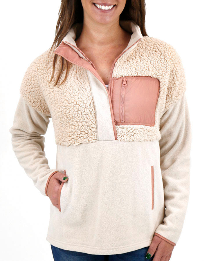 Colorblock Fleece Pullover in Biscotti