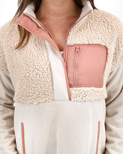 Colorblock Fleece Pullover in Biscotti