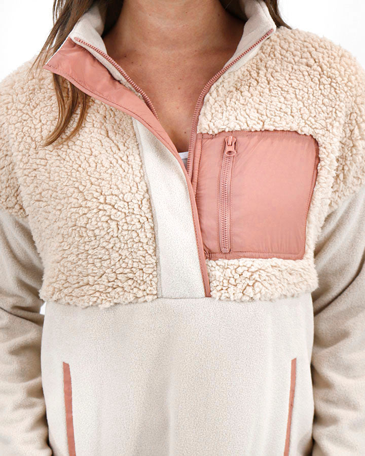 Colorblock Fleece Pullover in Biscotti