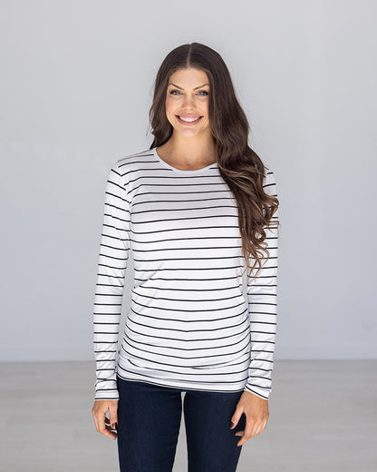 Crew Neck Long Sleeve Ivory/Black Striped Perfect Fit