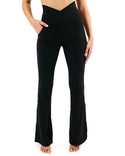 Cross Front Flare Live-In Leggings in Black - FINAL SALE