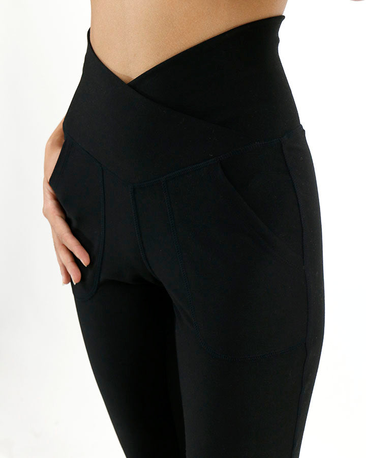 Cross Front Flare Live-In Leggings in Black