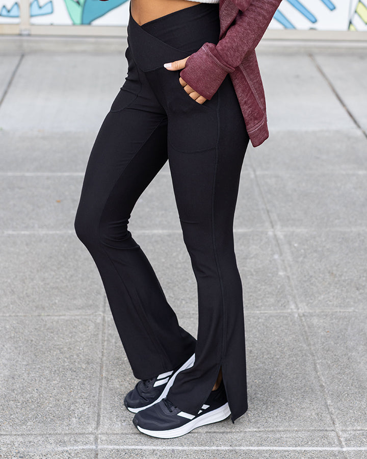 Cross Front Flare Live-In Leggings in Black - Grace and Lace