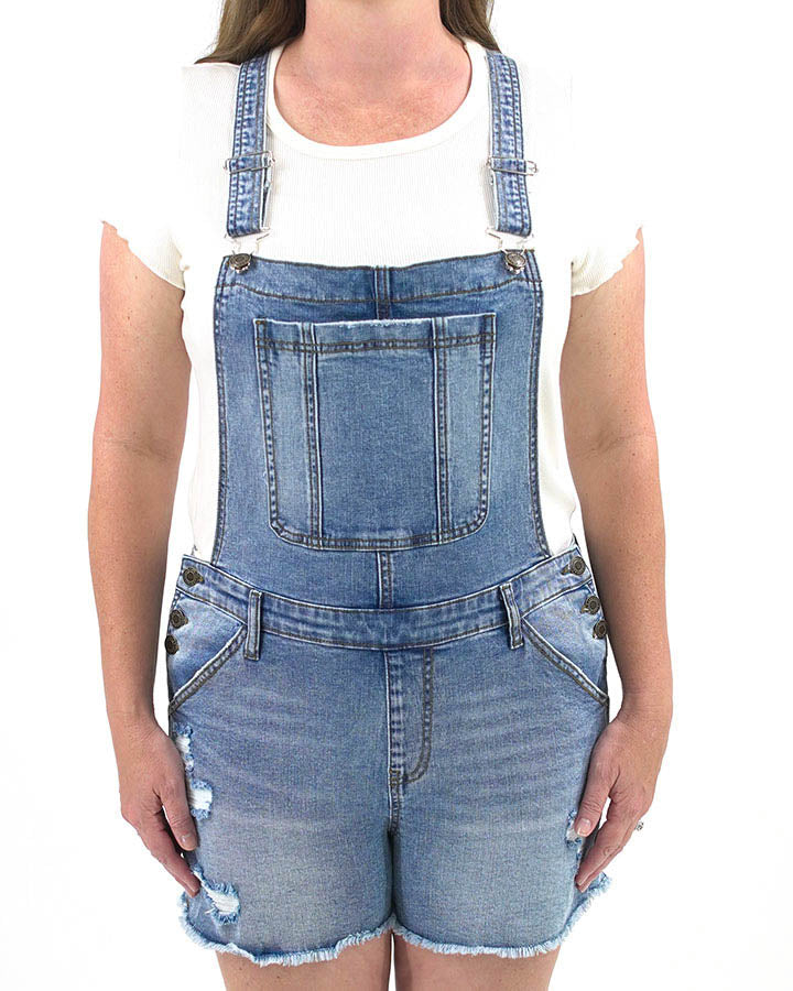 Distressed Overall Mid-Wash Shorts - FINAL SALE