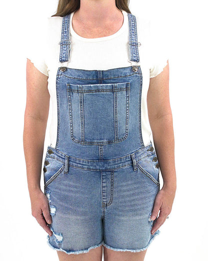 Distressed Overall Mid-Wash Shorts - FINAL SALE