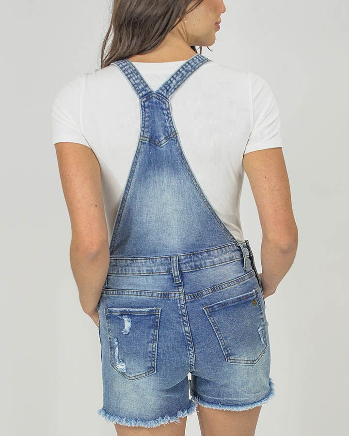 Distressed Overall Mid-Wash Shorts - FINAL SALE