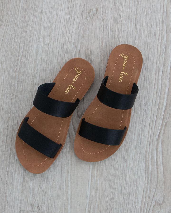 Double Strap Black Slides - FINAL SALE