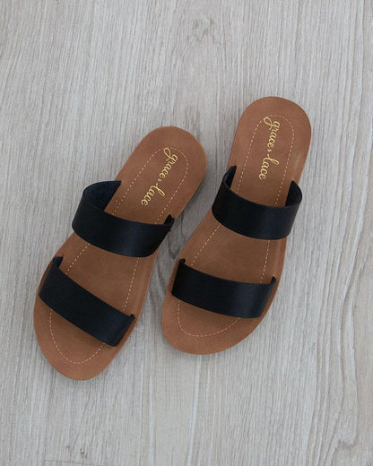 Double Strap Black Slides - FINAL SALE