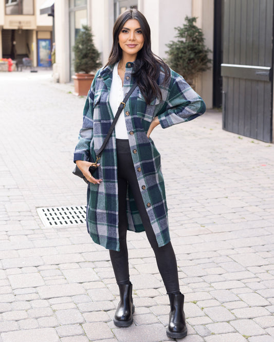 Duster Shacket in Emerald Plaid