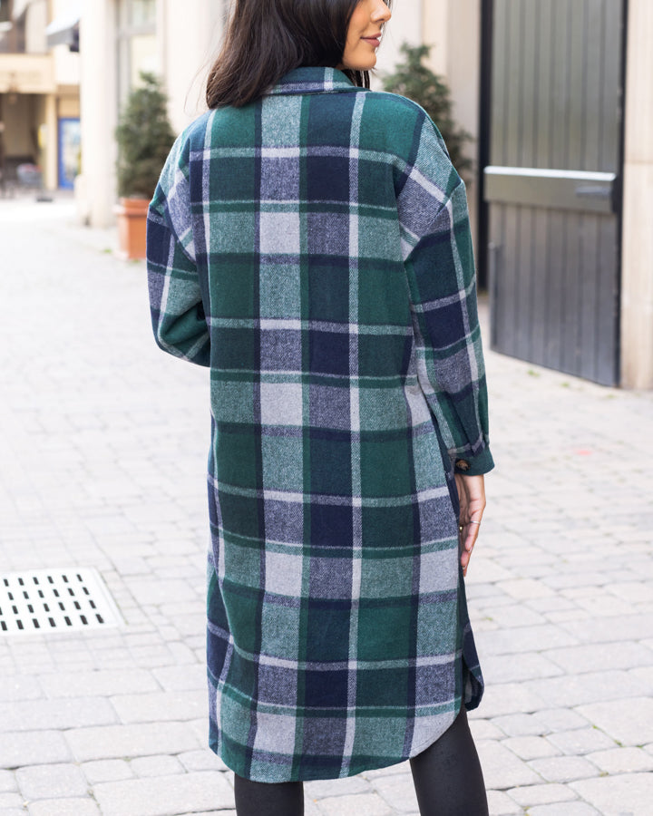 Duster Shacket in Emerald Plaid