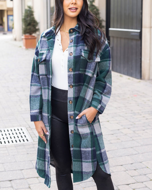 Duster Shacket in Emerald Plaid