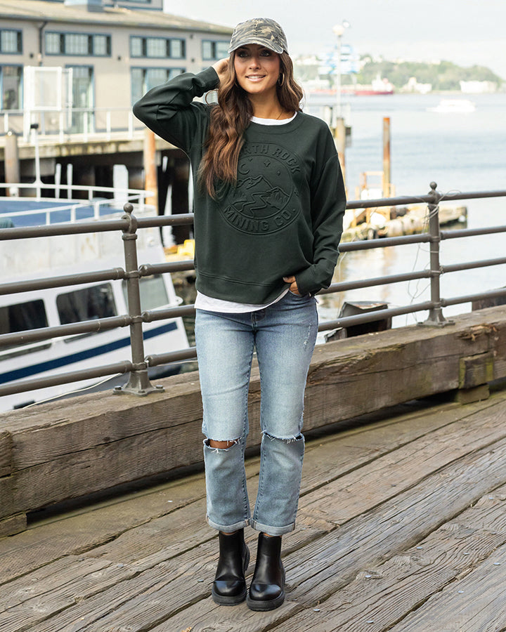 Embossed Graphic Sweatshirt in Evergreen - FINAL SALE