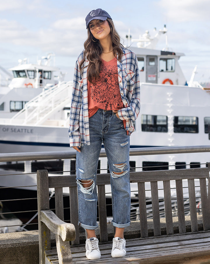 Favorite Button Up Top in Denim Plaid