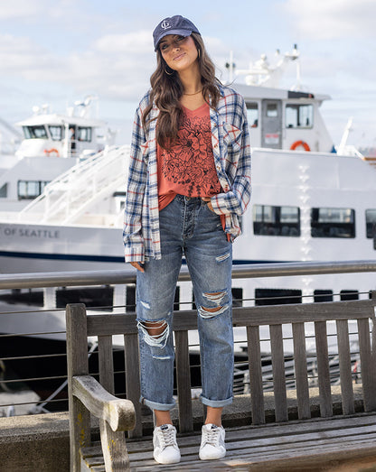 Favorite Button Up Top in Denim Plaid