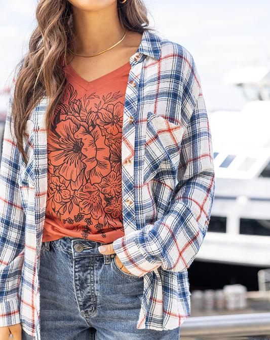 Favorite Button Up Top in Denim Plaid