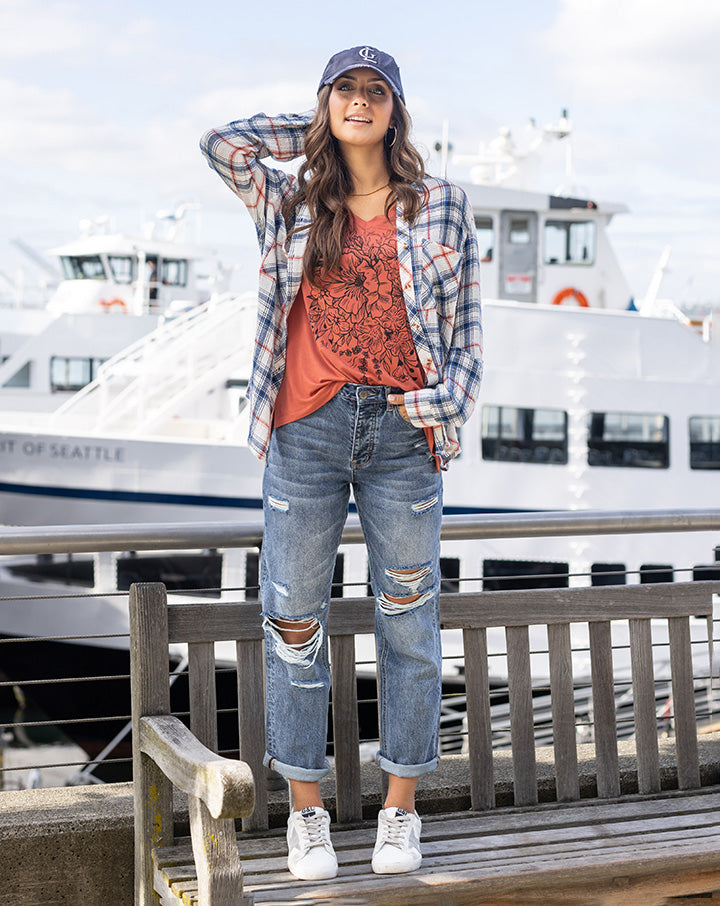 Favorite Button Up Top in Denim Plaid