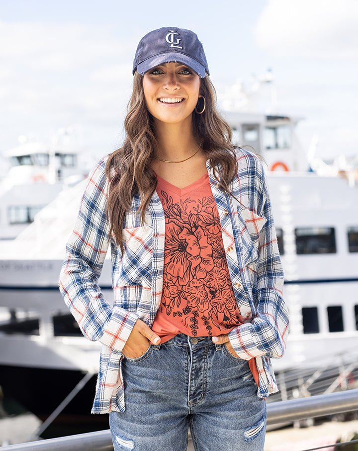 Favorite Button Up Top in Denim Plaid