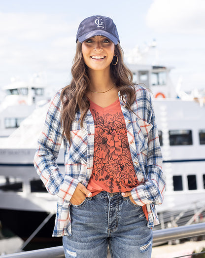 Favorite Button Up Top in Denim Plaid