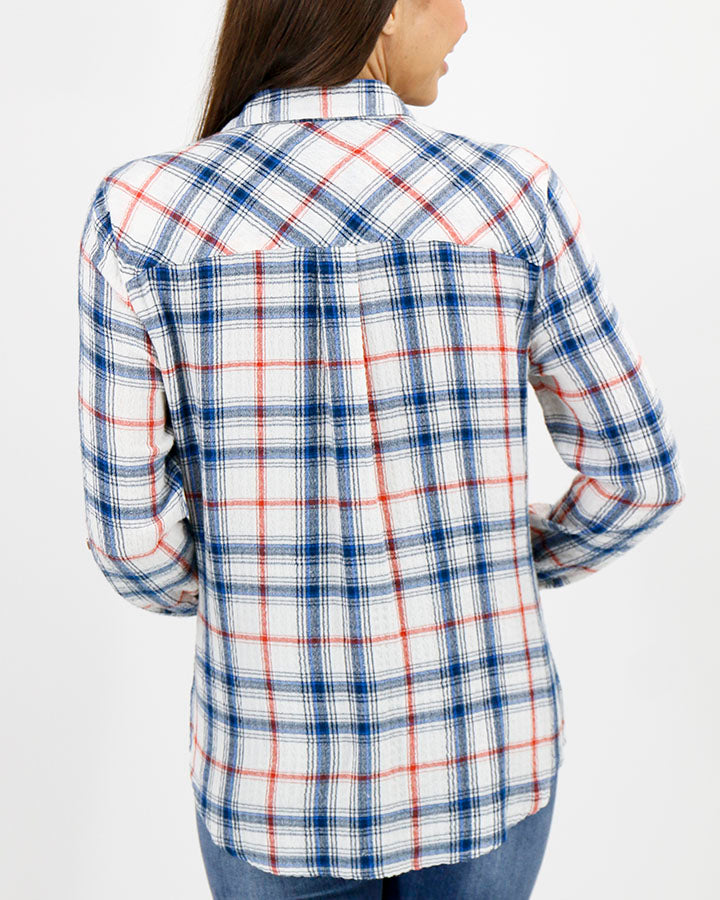 Favorite Button Up Top in Denim Plaid