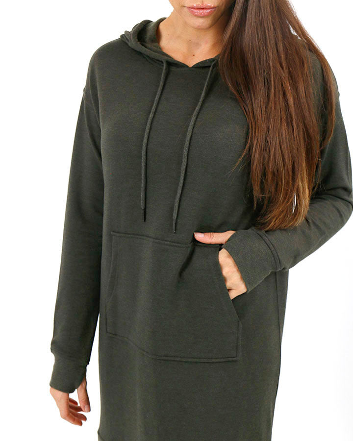 Hoodie Dress in Heathered Olive - FINAL SALE - Grace and Lace
