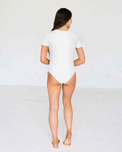 Ribbed Henley Bodysuit in Ivory